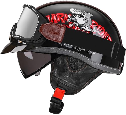 Casco abierto para motocicleta retro jet con visera media cara talla M