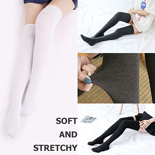Image of DRESHOW 6 Pairs High Thigh Socks Striped Over Knee Thin Tights Long Stocking for Women Leg Warmer