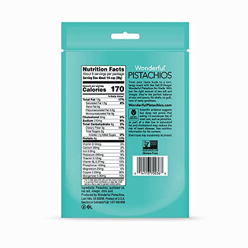 Wonderful Pistachios, No Shells, Sea Salt & Vinegar Nuts, 5.5Oz Resealable Bag #TOP1