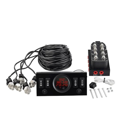 12V Solenoid 8-Valve Air Ride Suspension Manifold Valve with Control Panel Ship Type Switch, Equipped with Five Display air Pressure Gauge red