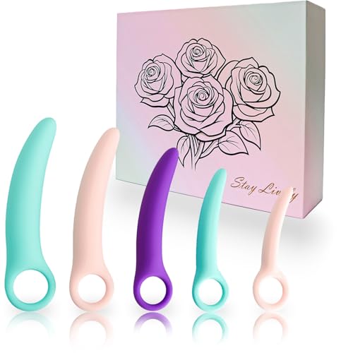 Dilatadores Progresivos, Entrenadores Musculares, Ejercicios para Suelo Pélvico Mujer, 5 Piezas en Colores Pastel, Diseño Curvo con Anillo, con Caja de Regalo