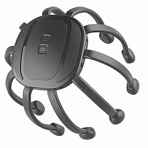 Azpen Black Electric Scalp Massager with Phone Music Connect + 5 Modes, 360 Degree Head Massager, Cordless Portable Head Scratcher for Stress Relax