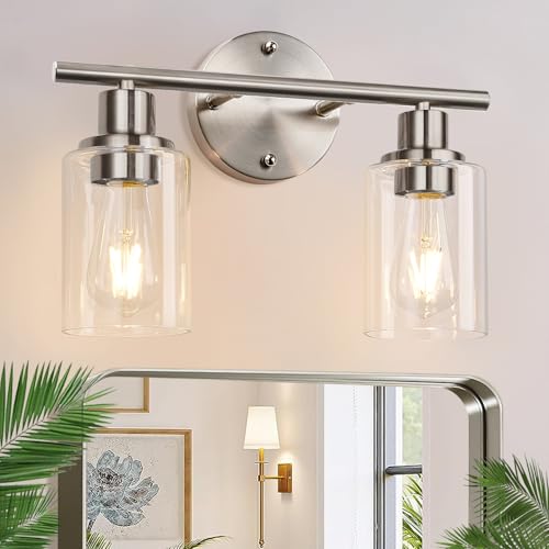 Image of Zarbitta 2-Light Bathroom Light Fixtures, Brushed Nickel Vanity Light, Modern Vanity Lights with Clear Glass Shade, Bathroom Wall Lamp for Mirror Kitchen Living Room Hallway Cabinet Porch