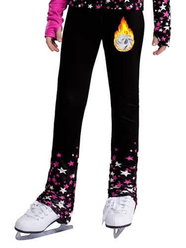 Jugaoge Kids Girls Fleece Figure Skating Pants High Waist Practice Skating Leggings Workout Yoga Gym Tights