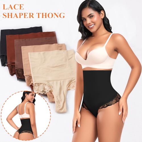 Image of Werena Tummy Control Thong Shapewear for Women High Waisted Body Shaper Panties Shaping Thong Girdle Underwear
