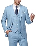 MY'S Men's 3 Piece Slim Fit Suit Set with Tie, 2 Button Blazer Jacket Vest & Pants, Business Wedding Party Prom Suit for Men, Sky Medium