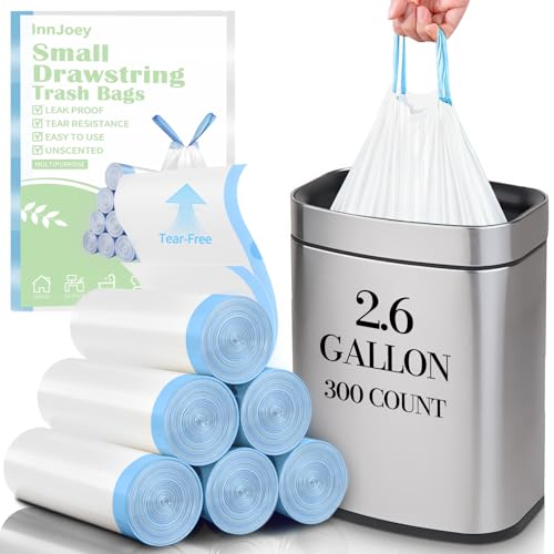 Image of 300 Count Small Trash Bags for 2.6-Gallon (10 L) Trash Cans,Thick Pre-separated Garbage Bags,Mini Wastebasket can Liners for Bathroom Bedroom Office(White)