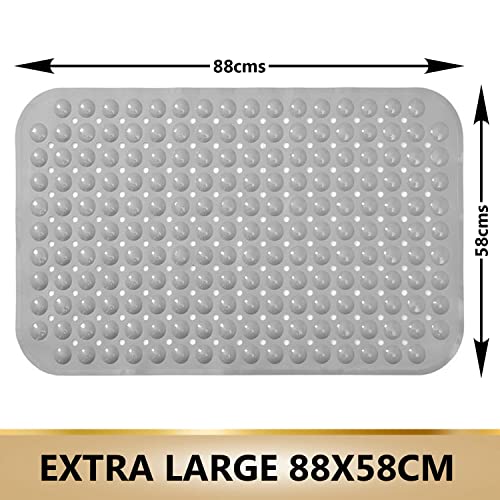 Image of TurtleGrip Anti-Skid Bath Mat, 88x58 cm Soft-Pebble (Grey), Anti-Slip Extra Large Bathtub Mat with Suction Cups, Machine Washable Bathroom Mats with Drain Holes|