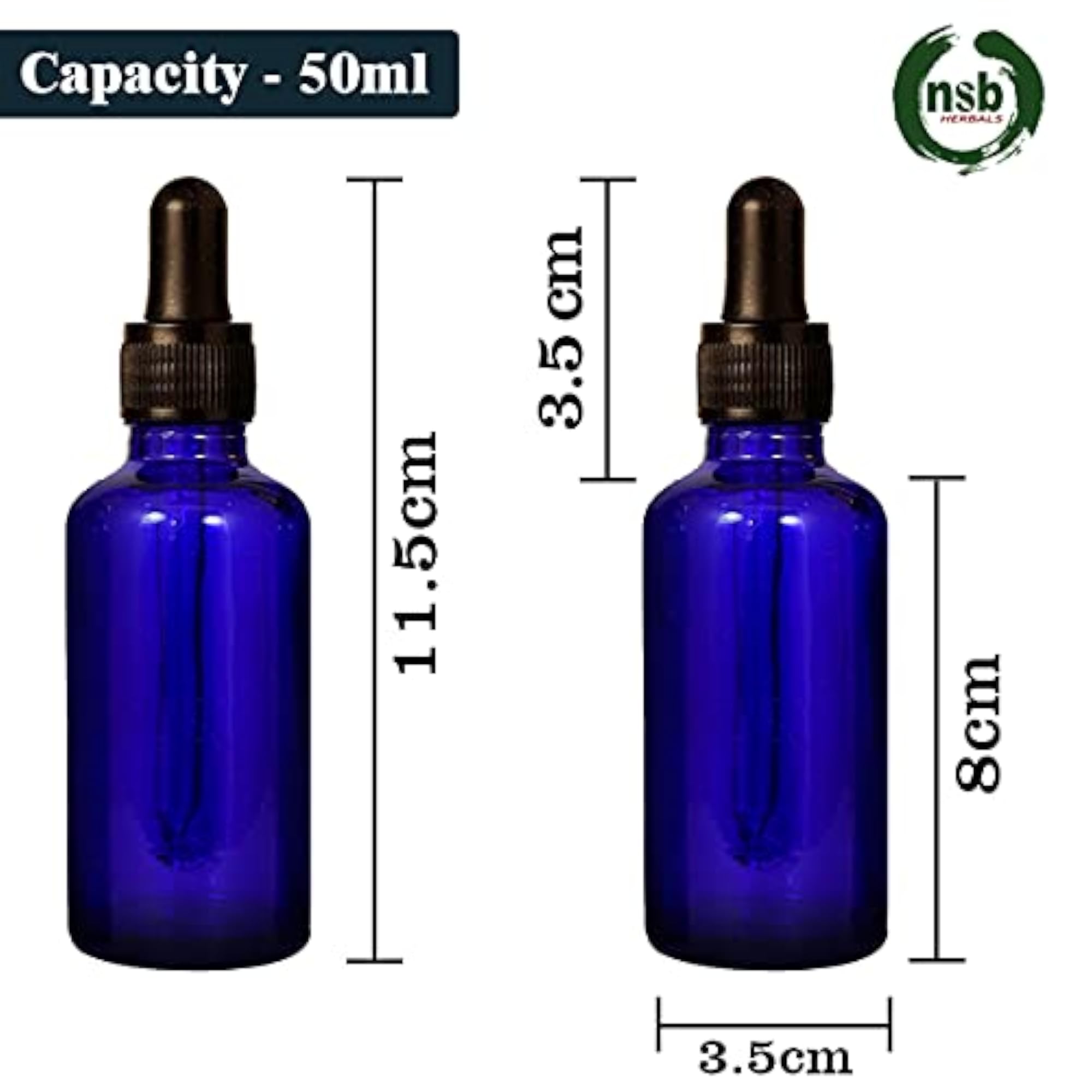 50ml Blue Round Glass Bottle with Dropper, Refillable