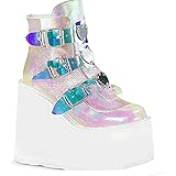 N\C Botas De Plataforma Punk para Mujer, Tacones Altos De Cuña con Correa De Hebilla De Color Mixto, Botines Góticos De Fiesta con Punta Redonda (Color : White, Size : UK 4)