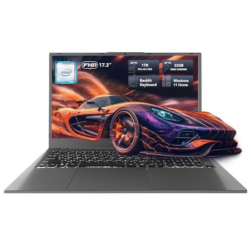 Machenike 17.3インチノートパソコン、Intelプロセッサ、16GB DDR5 RAM、512GB SSD、バックライトキーボード、大画面、120Hzのリフレッシュレート付き、仕事、学校、ストリーミングに最適 Windows 11 Home、モ