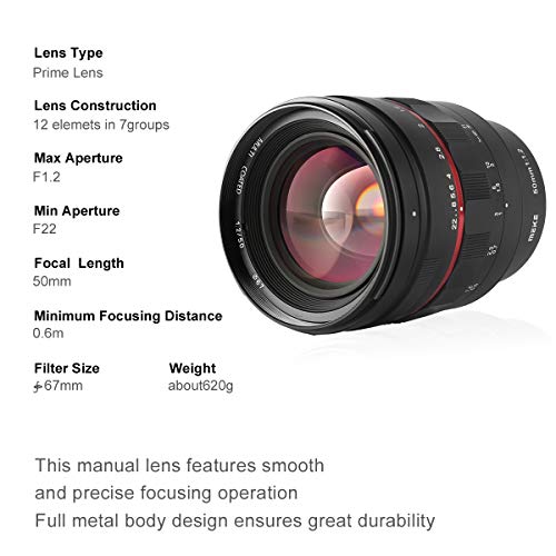 Image of Meike 50mm F1.2 Full Frame Manual Lens with Large Aperture, Ideal for Portrait Photography, Sony E-Mount A7III A9 NEX 3 3N 5 NEX 5T NEX 5R NEX 6 7 A5000 A5100 A6000 A6100 A6300 A6500