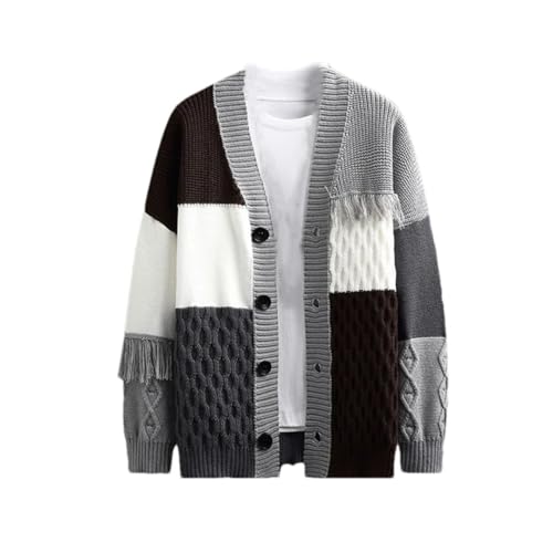 Men's Knitted Cardigan V Neck Loose Fit Casual Sweater Embroidered Patchwork Vintage Hip Hop Style
