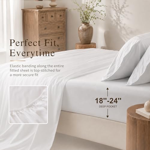 Image of MEISHANG 1000TC Cotton Sheets California King, 18-24 inch Extra Deep Pocket | 1000TC Egyptian Cotton Sheets, Sateen Weave, Ultra Soft & Breathable, OEKO-TEX Certified