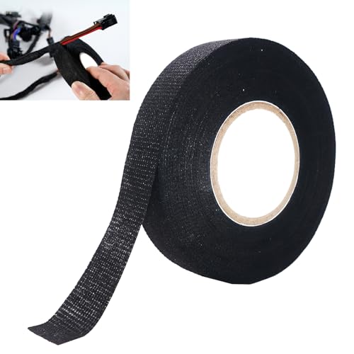 FinalCool Gewebeband Schwarz - 15m x 9mm x 0.8mm - Isolierband, Wärmedämmband, Hochtemperatur-Gewebeband, Filzband Für Fahrzeugkabelbäume, Isolierband, Fahrzeugkabelbaum, Haus, Auto, Motorradkabel
