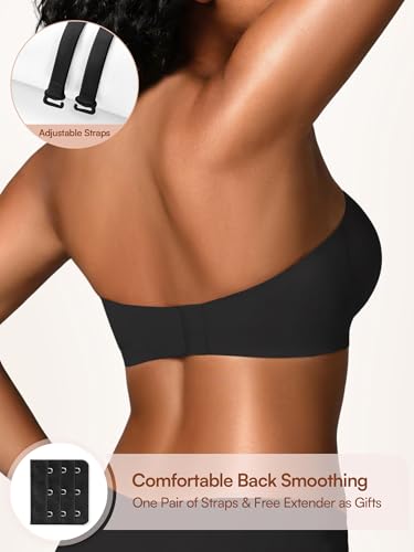 Image of Strapless Bras for Women - Wireless Seamless Bandeau, Soft Padded Bralette, Comfortable Tube Top Bra (2XL, Black)