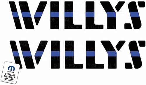 Decal Mods FK3C9 - Adhesivo gráfico para capó Willys de línea azul delgada para Jeep Wrangler JK/JL/JT (2018-2024) Thin Blue Line Police (juego de 2)