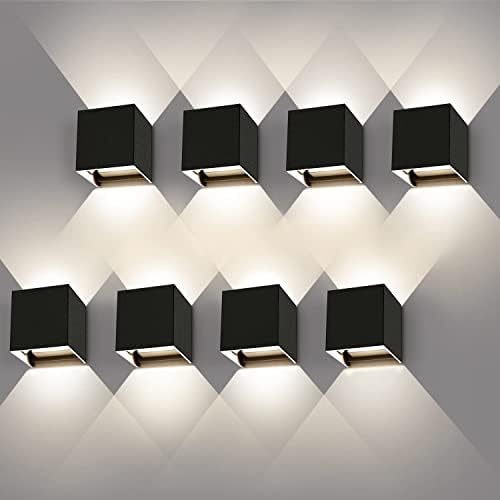 Kingwei 4 Pcs 12W LED Wall Light Cold White 6000K Black Wall Light Indoor/ Outdoor Modern Waterproof IP65 Cube Wall Light Aluminium Wall Light Up and Down Adjustable