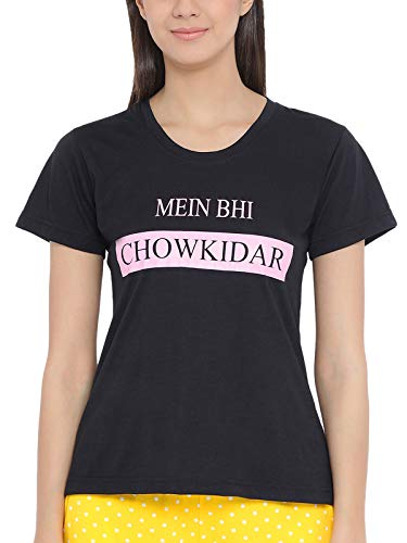 Image of Clovia Women's Cotton Rich Text Print Top