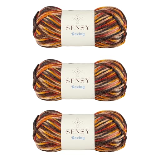 3 Skeins of Sensy Roving Multi Color Yarn, 3.5 oz, 132 Yards, Gauge 5 Bulky (Autumn)