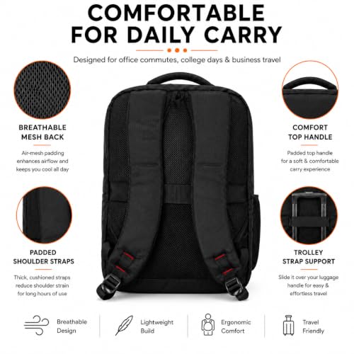 Image of CARAMBA CARRYMATE 26.5L Overnighter Laptop Backpack | Water Resistant Travel Bag with 15.6 inch Padded Laptop Sleeve, Trolley Strap & Dual Compartments for Office, Business, College Men & Women