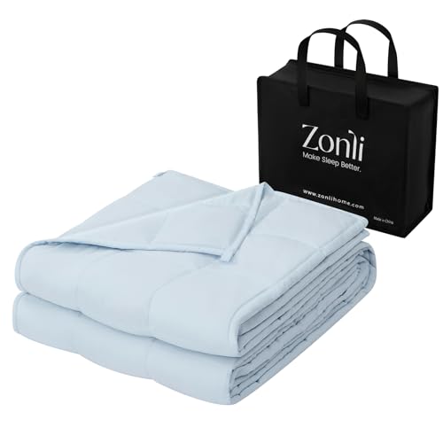 Image of ZonLi Weighted Blanket for Adults(60 inchx80 inch,15lbs, Light Blue) Queen Size High Breathability Cooling Heavy Blanket, Soft Material with Premium Glass Beads,All-Season.