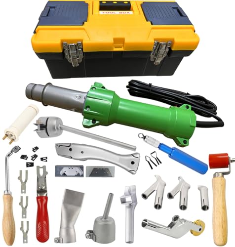 1600W Pistola térmica de aire caliente Antorcha de soldadura de plástico Soldador de vinilo PVC TPO, iluminación LED, con kit de soldadura de reparación de mariposas, boquillas de soldadura, kit de