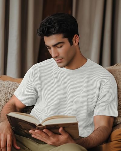 Huukeay 3 Pack Men's Big and Tall Ribbed T Shirts Crew Neck Short Sleeve Plus Size Tees Casual Slim Fit Knit Shirts4