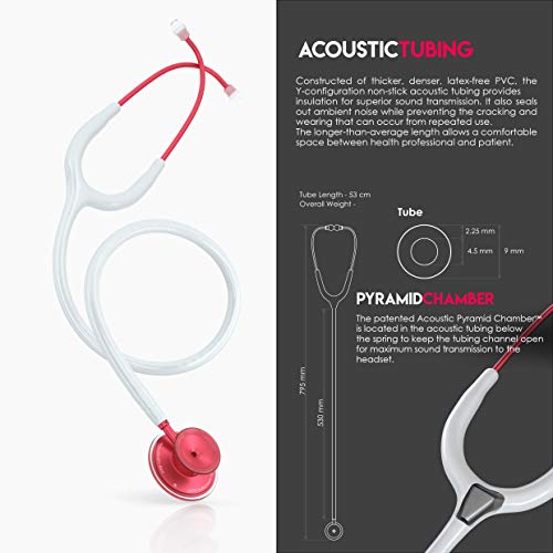 Image of MDF Instruments, Acoustica Lightweight Stethoscope for Doctors, Nurses, Students, Home Health Use, Adult, Dual Head, White Tube, Red Chestpiece-Headset, MDF747XPR29 | Dual Head, rotating chestpiece, Lifetime warranty, Free-Parts-for-Life, Latex-free, For doctors, nurses, students home health