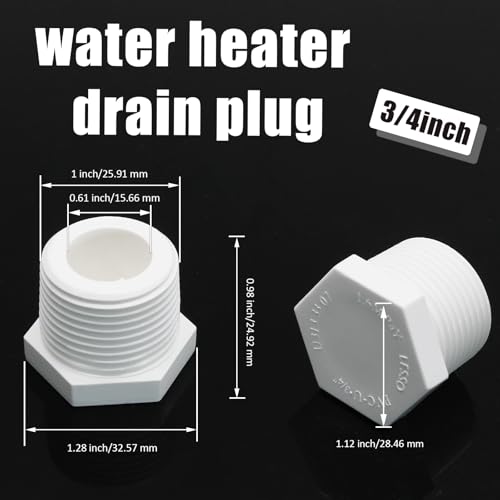 Image of 3 /4 Inch NPT PVC Hot Water Heater Drain Plug, White, 20 Pieces | Plastic PVC Pipe Fittings, End Caps, Hot Tub Drain Plug Fittings, Coupling Adapter