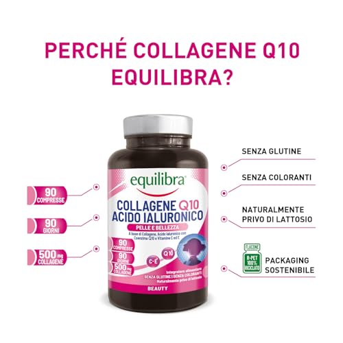 Equilibra Collagene Q10 Integratore Alimentare per il Benessere e la Bellezza della Pelle con Acido Ialuronico Contrasta Fattori di Invecchiamento Senza Glutine - 270 compresse - 3