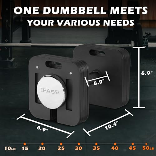 Image of IFAST Adjustable Dumbbells 50LB Single Square Dumbbell 9 in 1 Free Weights for Multiweight Options Quick-Lock Adjustable Dumbbell Sets with Anti-Slip Steel Handle for Full-Body Home Gym Workouts