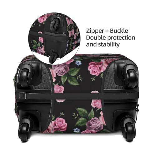 Black Blackgound Rose Print Luggage Suitcase Cover Protector Luggage Washable Covers With Concealed Zipper4