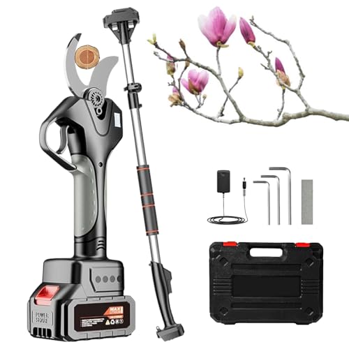 YMXEURSC Tijeras de podar a batería con Poste de extensión, diámetro de Corte de 50 mm / 2 Pulgadas, Cortador inalámbrico de Ramas de árboles (2 Battery)
