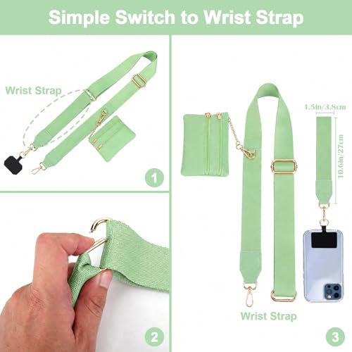 Image of XANGNIER Clip and Go Strap for Phone with Wallet Crossbody, Phone Strap with Zippered Wallet, Adjustable Anti Theft Cellphone Lanyard for Women, Cellphone Chain Accessories,Avocado Color