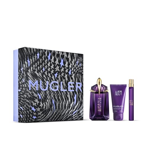 Mugler Alien Set, Eau de Parfum 60 ml + 10 ml und Parfümierende Bodylotion, 50 ml, Damen-Parfum, Amberartig, holzig und blumig, Außergewöhnlicher Duft