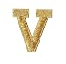 Alphabet Letter - V - Color Gold - 2" Block Style - Iron On Embroidered Applique Patch