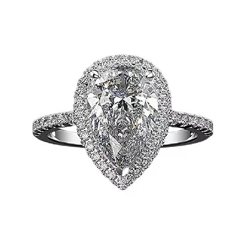 925 Silver Ladies Classic 18K Fashion Elegant Drop Pear Shape Ring Engagement Wedding Ring Ideas Sparkling Drop Shaped Zircon Wedding for Women Jewelry Sizes 6-10 569 <7>