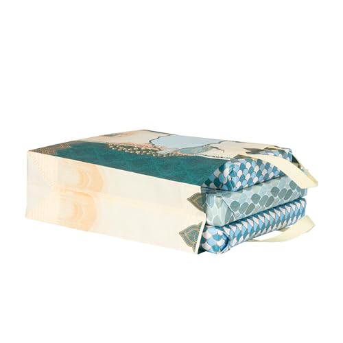 Image of Lavya Wedding Special Reusable Non-Woven Laminated Gift Bags, Wedding Gifts, Shagun, Traditional Gifting, Saree Mithai Chandi Carry Bag (Peacock Bhaji Blue, L-15.5x15x5, Pack of 10)