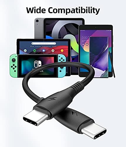 USB C to C Cable 15CM 3Pack, 0.15m USB-C 60W Fast Charging Cords for Samsung Galaxy S21/S21+/S20+ Ultra, Note 20/10 Ultra, Air 2020, iPad Pro, Power Bank and Other Type c Devices