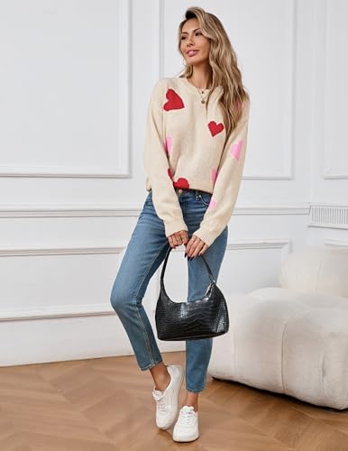 Image of Women's Cute Heart Sweaters Fall Casual Long Sleeve Knit Pullover Tops