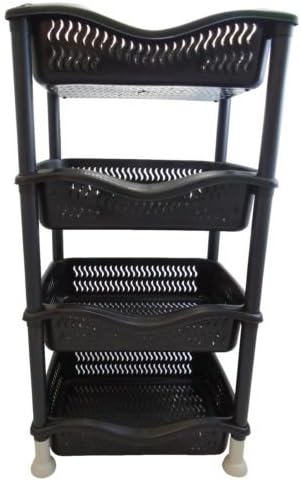 A406 4 Tier Stackable Rectangular Vegetable Rack kitchen Garage Storage Utility (Black)
