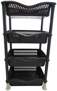 A406 4 Tier Stackable Rectangular Vegetable Rack kitchen Garage Storage Utility (Black)