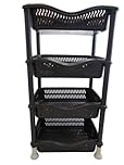 A406 4 Tier Stackable Rectangular Vegetable Rack kitchen Garage Storage Utility (Black)
