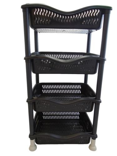 A406 4 Tier Stackable Rectangular Vegetable Rack kitchen Garage Storage Utility (Black)