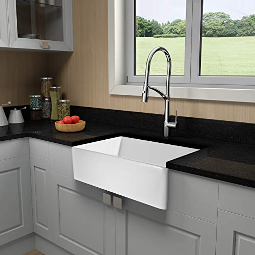 Miyili 33" Apron-Front Fireclay Single Bowl Kitchen Sink, White Porcelain Ceramic Farmhouse Undermount, S8450W #TOP3