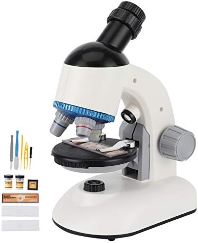 Walfront 40X-1200X Kids Beginner Microscope Biological Scientific Metal Body Microscope LED Light(white)