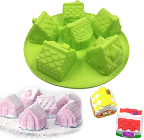 Skytail Christmas Gingerbread House Silicone Baking Mold 3D Christmas House Cake Molds for Baking Chocolate Candy Xmas Cake Theme Decoration Cupcake Brownies Candle Wax Melts Soap Molds
