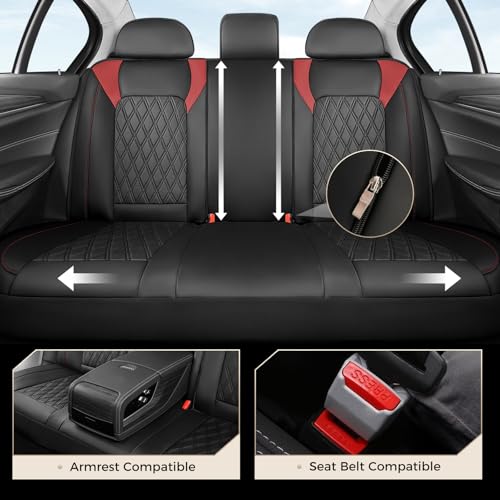 Image of Coverado Car Seat Covers Full Set, Leather Seat Covers, Automotive Seat Covers for Cars, Car Seat Covers Front Seats Back, Car Seat Protector Car Seat Cushion Universal Fit Most Cars Trucks, Black&Red