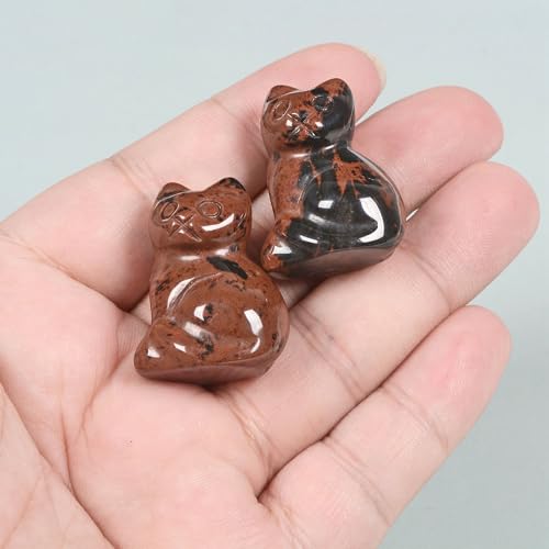Estatua artesanal de gato en obsidiana caoba natural 30x20x16 mm miniatura 3